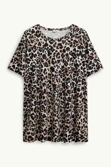 Femmes - T-shirt - relaxed fit - imprimé léopard - noir / beige