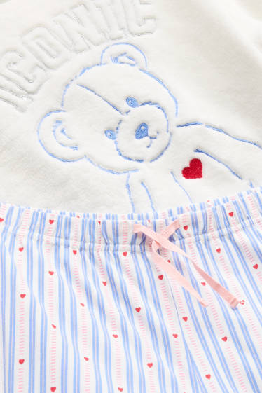 Kinder Mädchen - Teddybär - Pyjama - 2 teilig - weiß / blau