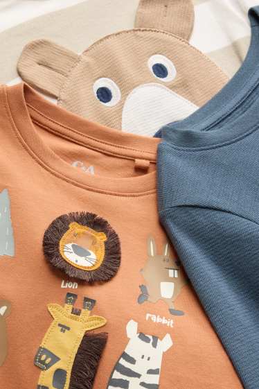 Kinder Buben - Multipack 3er - Wildtiere - Langarmshirt - beige