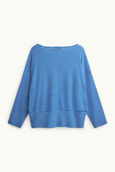 Dames - Longsleeve - slim fit - gestreept - blauw / wit