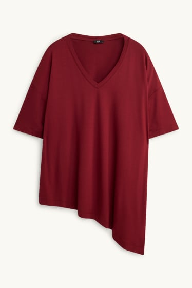 Femei - Tricou cu decolteu în V - relaxed fit - vișiniu