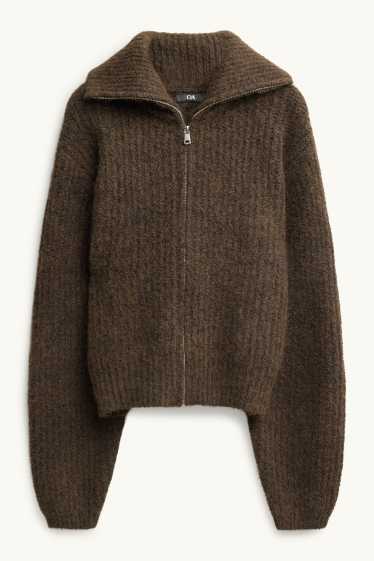 Femmes - Gilet en maille - finition côtelée - marron foncé