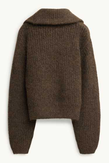 Femmes - Gilet en maille - finition côtelée - marron foncé
