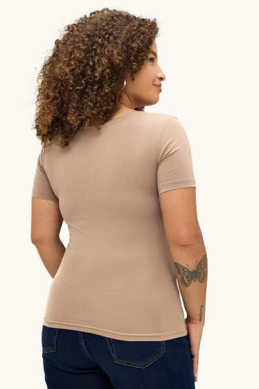 Donna - T-shirt scollo a V - slim fit - marrone chiaro