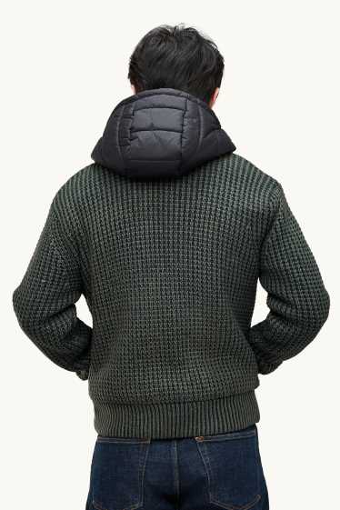 Hommes - Gilet en maille à capuche - vert foncé / noir
