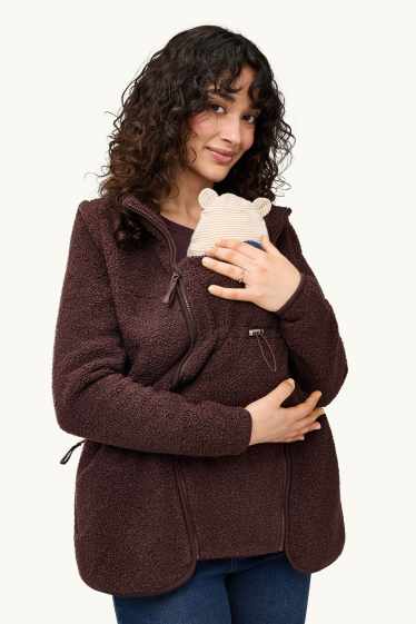 Donna - Giacca in pile premaman con inserto porta-bebè - marrone scuro