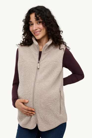 Dames - Zwangerschapsvest van fleece - met babydraagzak - licht beige