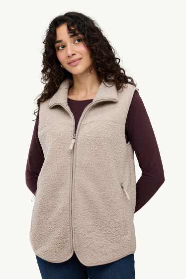 Dames - Zwangerschapsvest van fleece - met babydraagzak - licht beige