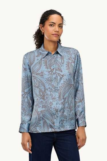 Femmes - Chemisier en satin - à motif - bleu