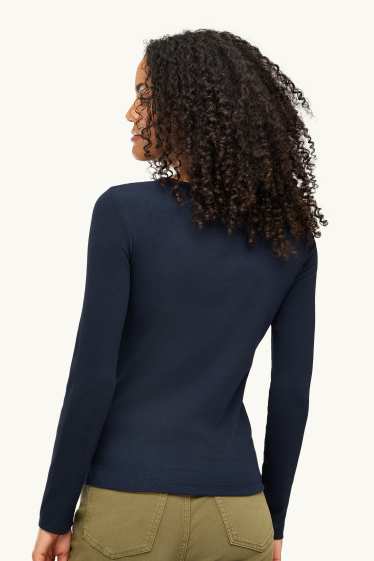 Femmes - Haut à manches longues - slim fit - finition côtelée - bleu foncé