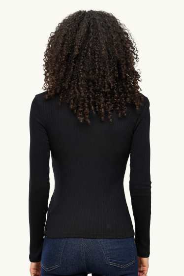 Damen - Henley-Shirt - Slim Fit - gerippt - schwarz