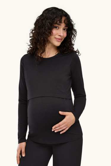 Donna - Maglia a maniche lunghe per allattamento - nero