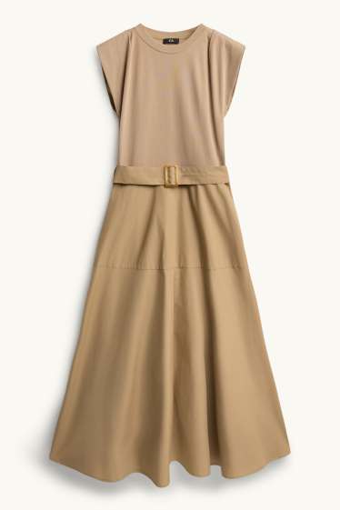 Donna - Vestito fit & flare con cintura - beige