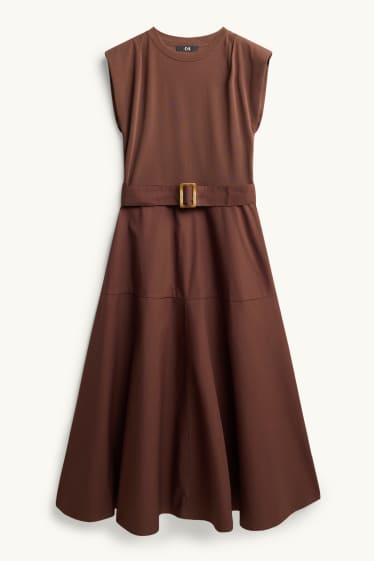 Dona - Vestit fit & flare amb cinturó - marró fosc