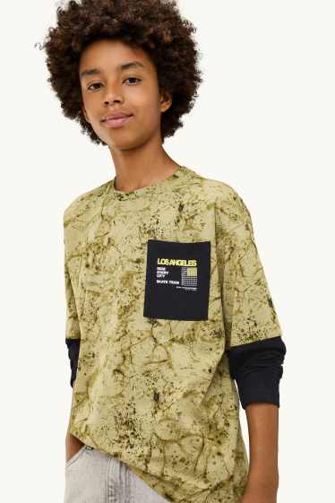 Enfants garçons - Haut à manches longues - à motif - look 2-en-1 - vert