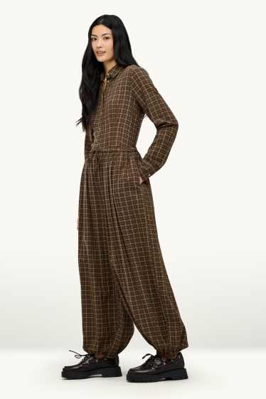 Dona - Pantalons orientals - mid waist - barrel leg - de quadres - marró/beix