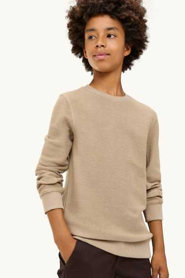 Kinder Jungen - Sweatshirt - gerippt - hellbraun