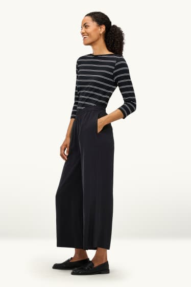 Dames - Kortere pantalon - high waist - palazzo - zwart