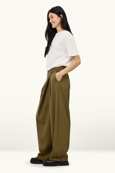 Dámské - Plátěné kalhoty - mid waist - loose fit - khaki