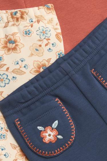 Neonate - Confezione da 3 - fiorellini - leggings per neonate - con fodera in pelo - arancione / blu