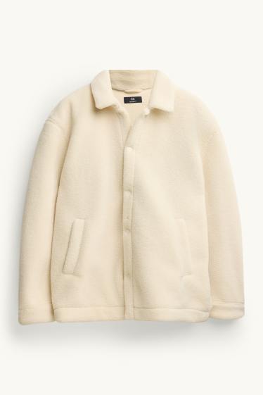 Heren - Overhemdjas van teddybont - relaxed fit - kent - crème wit