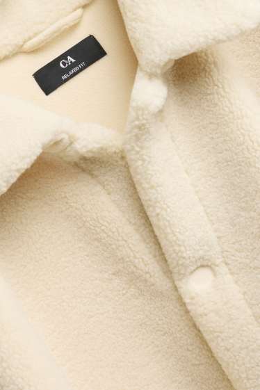 Heren - Overhemdjas van teddybont - relaxed fit - kent - crème wit