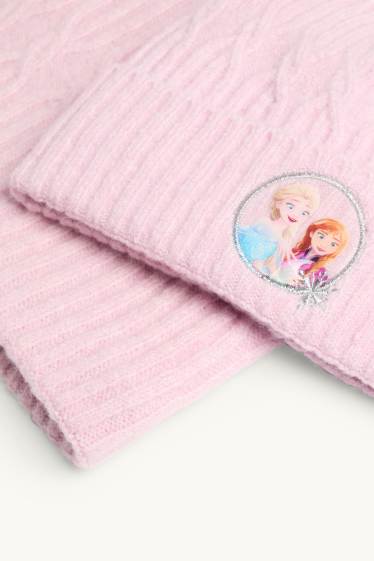 Kinderen: meisjes - Frozen - set - muts met pompon en gebreide colsjaal - lichtroze