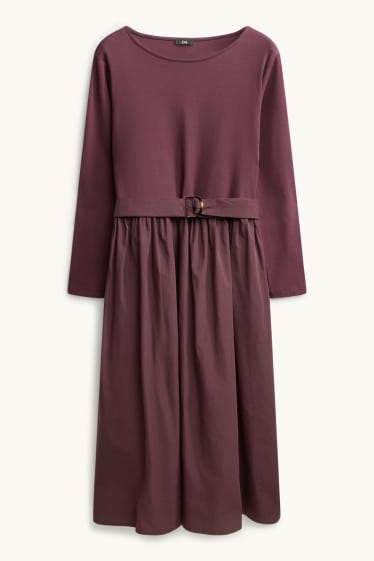 Dona - Vestit fit & flare amb cinturó - bordeus
