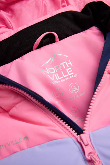 Enfants filles - Veste de ski avec capuche - doublée - finition déperlante - rose / bleu foncé