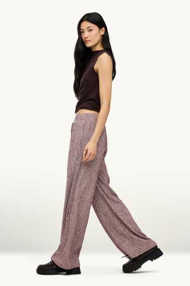 Donna - Pantaloni - vita media - gamba ampia - a quadretti - bordeaux / bianco
