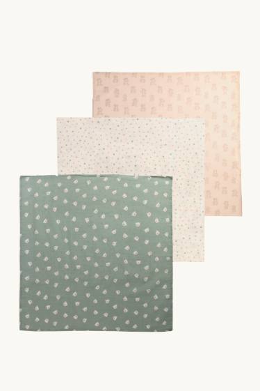 Baby: jongens - Set van 3 - teddybeer - hydrofiel babydoekje - beige / groen