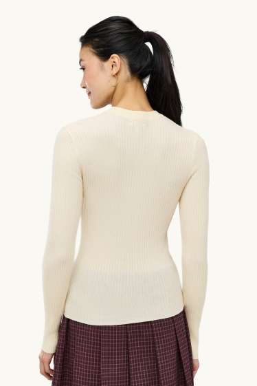 Femmes - Pull - finition côtelée - crème