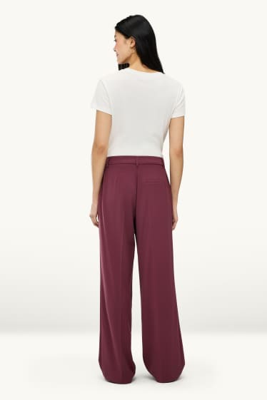 Femmes - Pantalon en toile - mid waist - straight fit - bordeaux