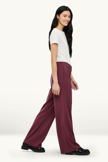 Femmes - Pantalon en toile - mid waist - straight fit - bordeaux