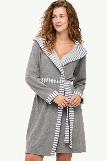 Damen - Frottee-Bademantel mit Kapuze - grau