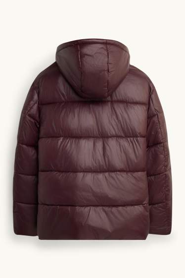 Men - Quilted jacket with hood - lined - water-repellent - dark brown