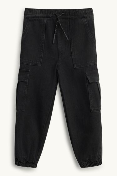 Kinder Jungen - Cargo Jeans - Thermojeans - schwarz