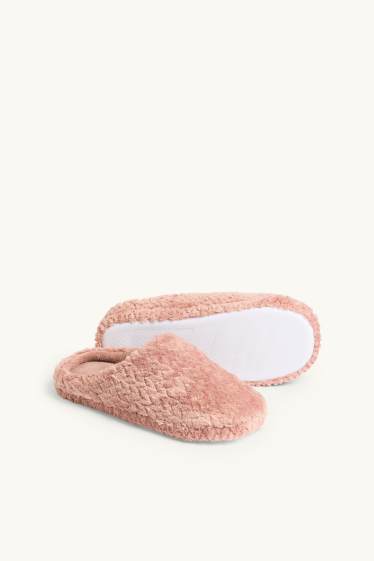 Dames - Pantoffels van imitatiebont - met structuur - lichtrose