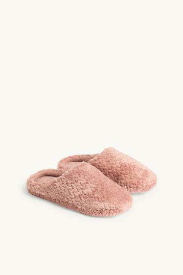 Dames - Pantoffels van imitatiebont - met structuur - lichtrose