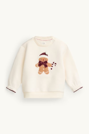Baby Mädchen - Lebkuchenmännchen - Baby-Weihnachts-Sweatshirt - braun / cremeweiß
