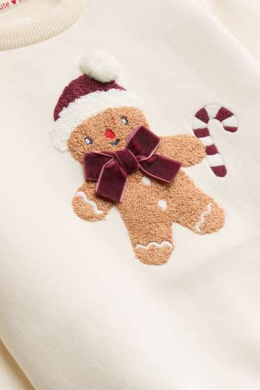 Baby Mädchen - Lebkuchenmännchen - Baby-Weihnachts-Sweatshirt - braun / cremeweiß