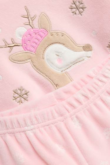 Bambine - Cerbiatto e fiocco di neve - pigiama di pile - effetto brillante - chiarorosa