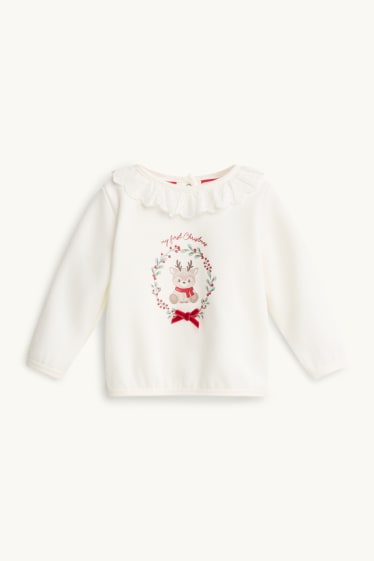 Baby Mädchen - Rentier - Baby-Weihnachts-Outfit - plüschgefüttert - 3 teilig - cremeweiss