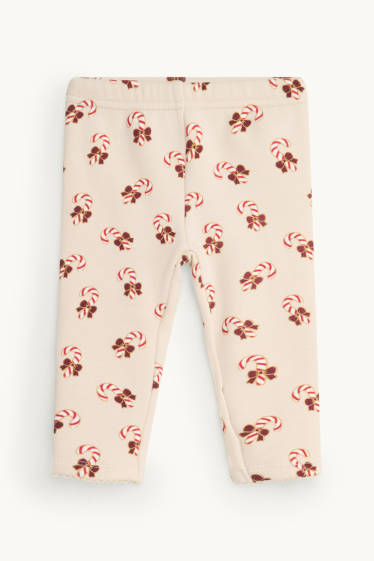 Neonate - Bastoncino di zucchero - leggings natalizi per neonati - foderati di pelo - crema