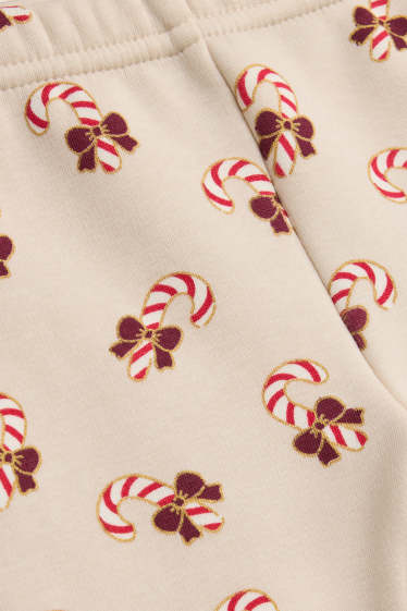 Neonate - Bastoncino di zucchero - leggings natalizi per neonati - foderati di pelo - crema