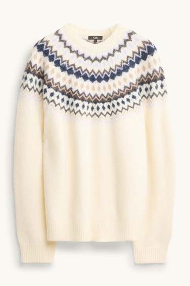 Women - Jumper - patterned - dark blue / creme white
