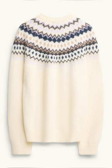 Women - Jumper - patterned - dark blue / creme white