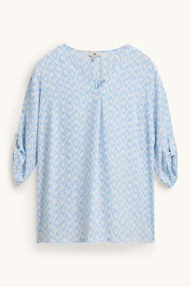 Dona - Brusa amb el coll en punta - estampada - blanc / blau clar