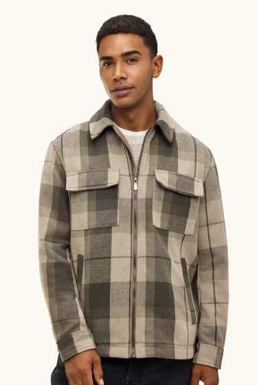 Hommes - Veste-chemise - relaxed fit - à carreaux - beige / marron