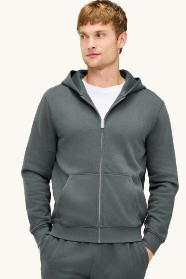 Hommes - Sweat zippé en molleton avec capuche - vert